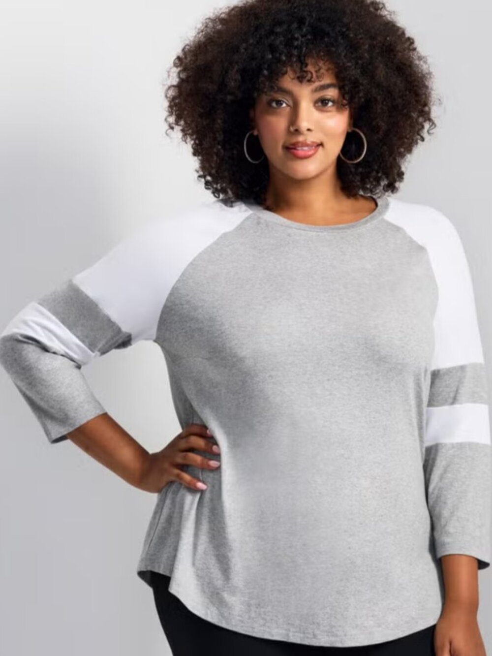 Avenue Splice Sleeve Color Top Plus Size Women's 26/28 Grey Marle NWT